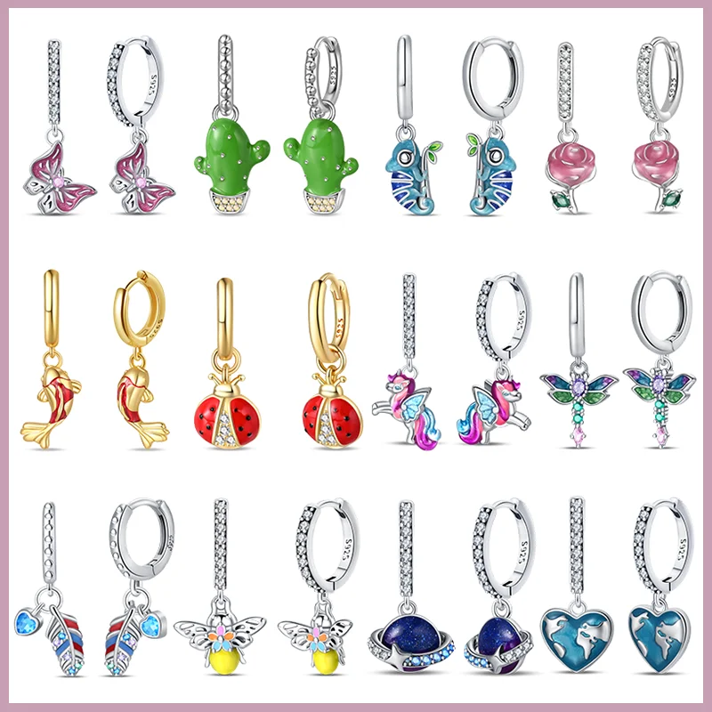 Серебряные серьги-подвески кактус PAPASITOU