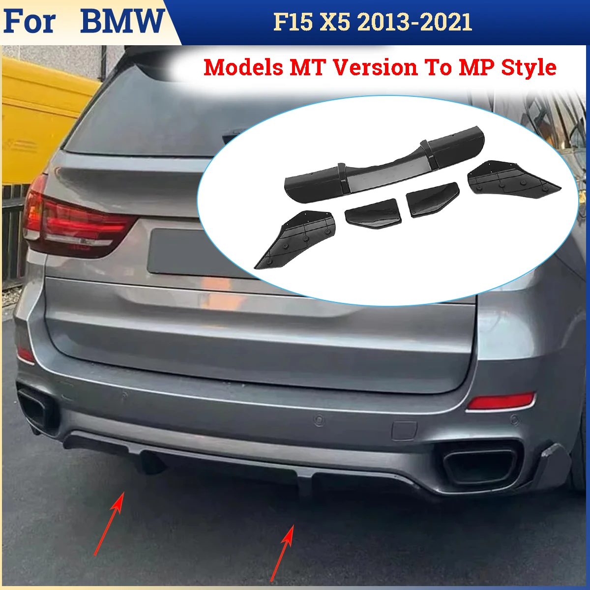 Фото Для BMW F15 X5 (модели 2013-2019 годов) — задний бампер-диффузор в стиле MP (версия MT), защитные накладки, аксессуары для автомобиля №1