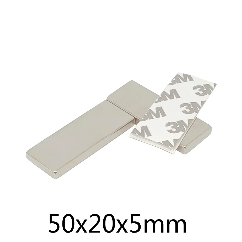 

1/2/5/10PCS 50x20x5mm Quadrate Strong Powerful Magnet With 3M Self - Adhesive 50*20*5 Block Rectangular Neodymium Magnet 50x20x5
