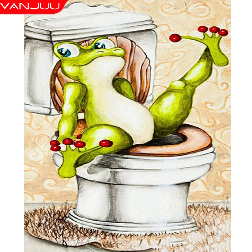 

Diamond Painting Toilet Frog Diamond Embroidery DIY Full Square/Round Drill Mosaic Cartoon Animal Rhinestone Pictures Home Decor