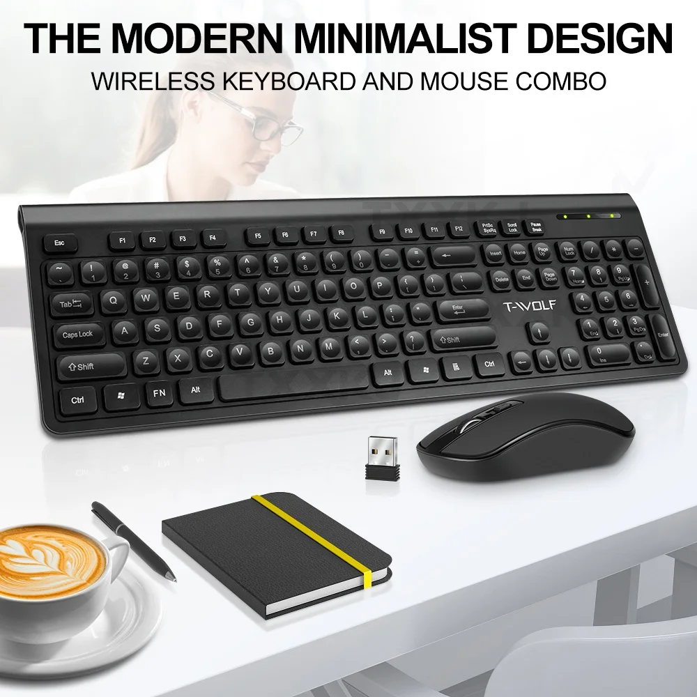 

Quiet Retro Wireless Keyboard and Mouse Combo Backlit 104 Keys Rechargeable 2.4GHz Full Size Slim Keyboard Mouse for Laptops