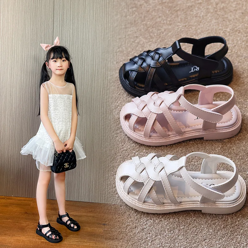 

Children Sandal Summer Girls Sandals Pu Leather Weave Roman Beach Shoes For Toddler 2022 Boy Girls Breathable Soft Bottom