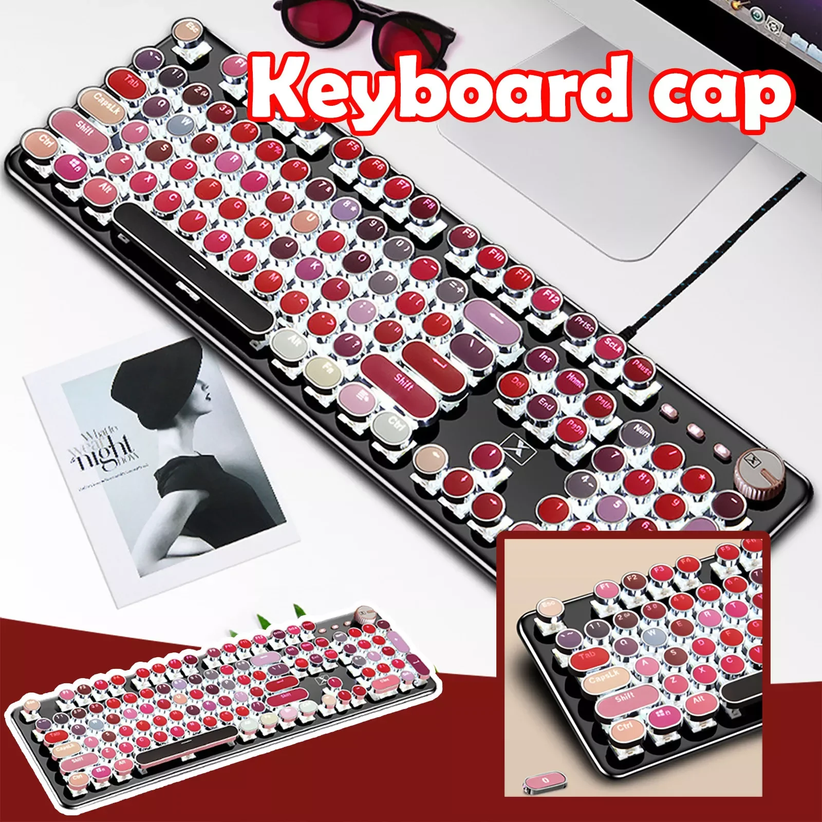 

Keycap 104-keys ABS Keycap Lipstick Mixed Color Electroplating Backlit Color Keycap Matte textured keycaps