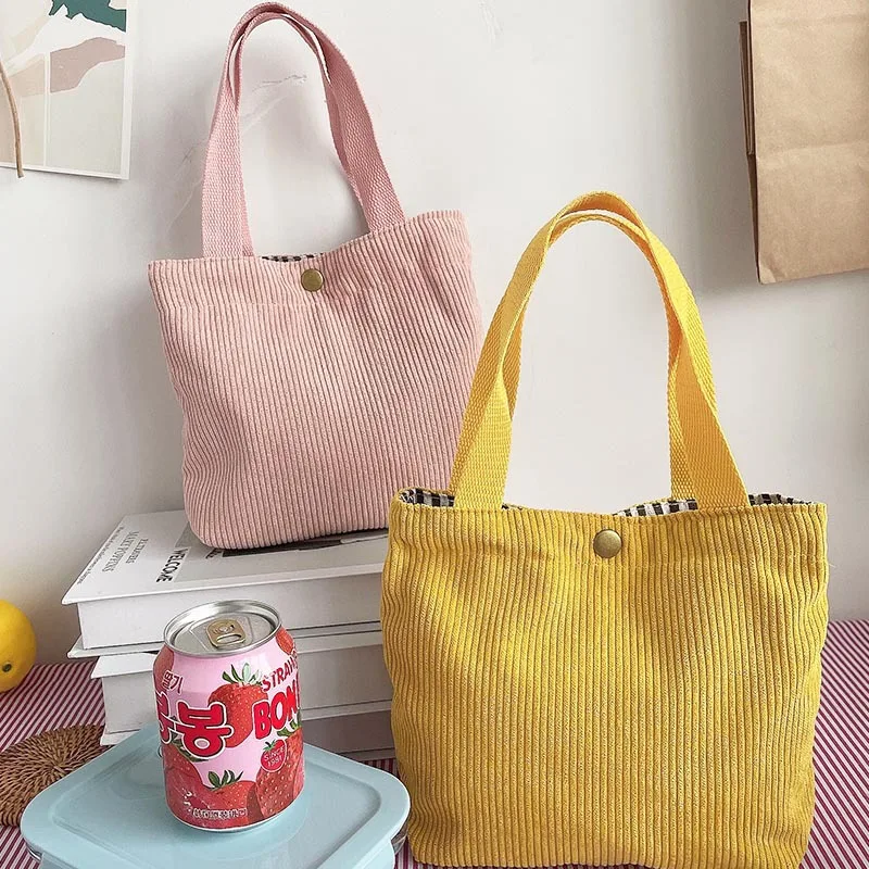 

Handbags Solid Candy Color Canvas Tote Bag Lunch Bag Food Fashion Portable Small Lunchbox Bag With Copper Buckle