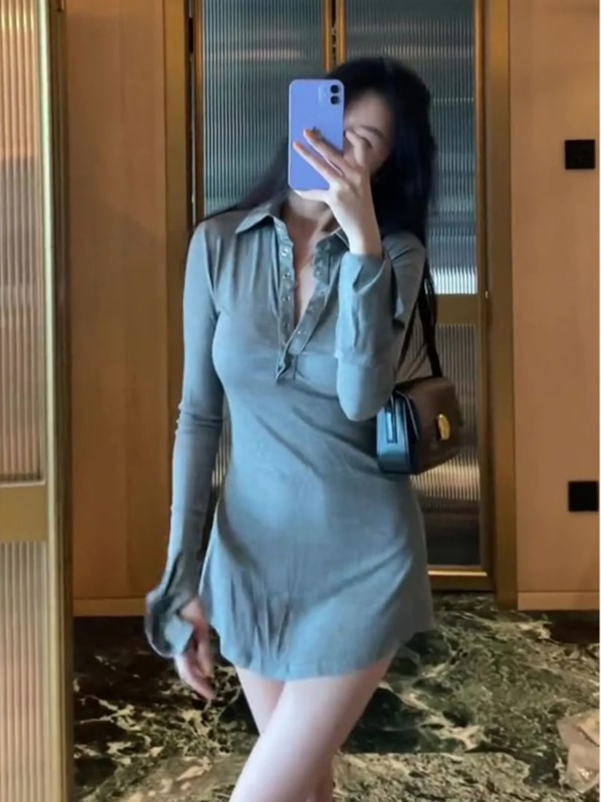 Pure Desire Sle Сексуальное платье с воротником-поло и длинными рукавами Женское