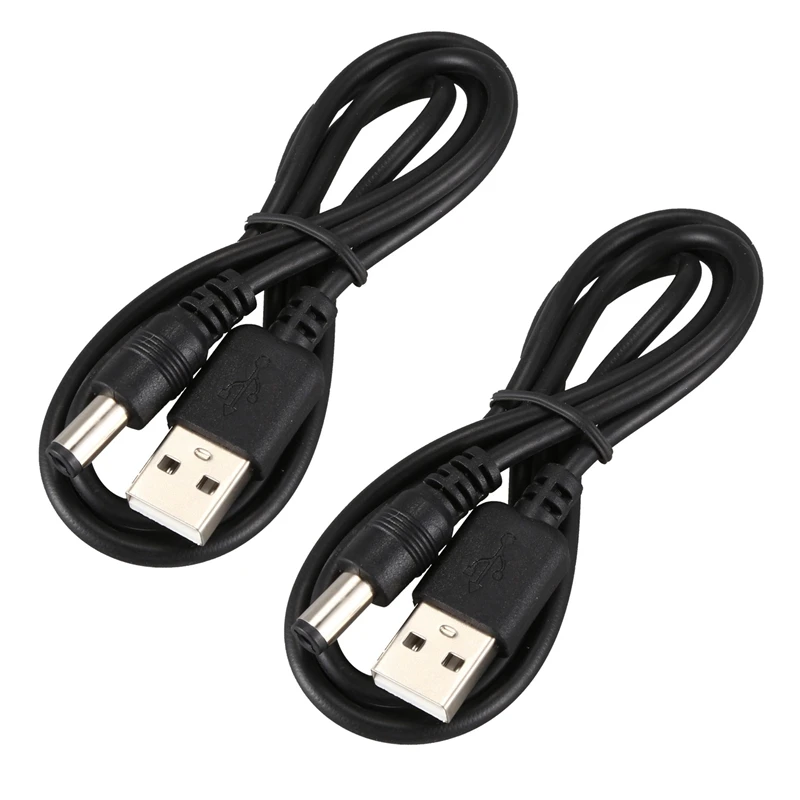 

2X USB-кабеля 5,5 мм/2,1 мм 5 в постоянного тока, кабель питания с цилиндрическим разъемом (черный, 75 см)