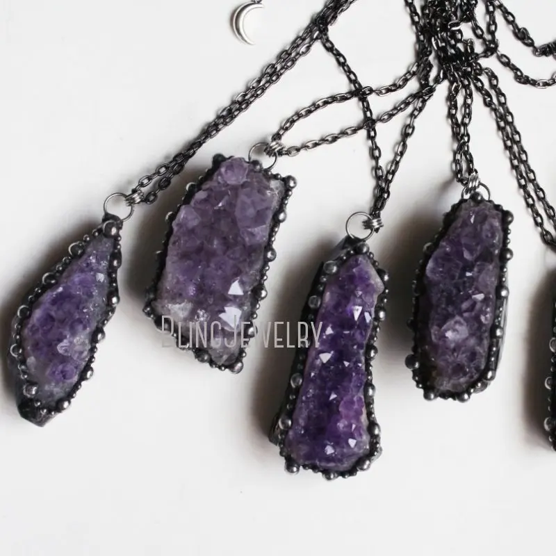 Ожерелье из клостера аметиста NM43801 необработанное натуральное ожерелье в стиле