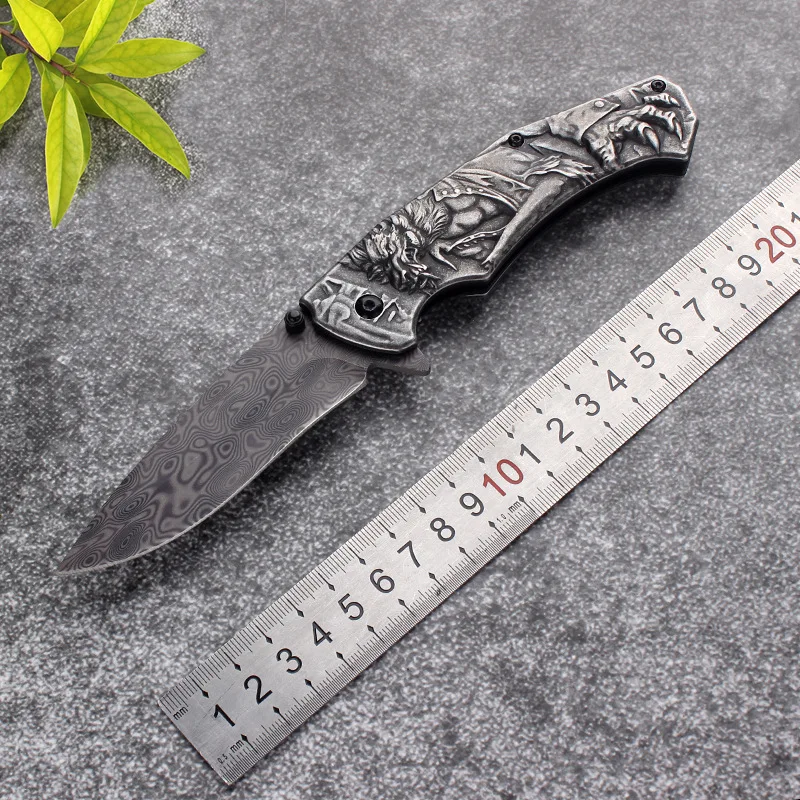 

New 3cr15mov Stainless Steel 3D Relief Wilderness Survival Tactics Folding Blade Hunting Knife Camping and Fishing Outdoor Tools