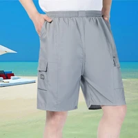 summer shorts men male casual shorts solid color streetwear pockets plus size loose knee length cargo shorts for daily wear