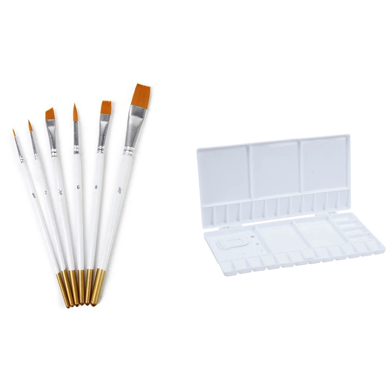 

6 Pcs Watercolor Oil Paint Brush Multi-Function Paint Brush & 1 Pcs Art Paint Tray Artist Oil Watercolor Plastic Palette