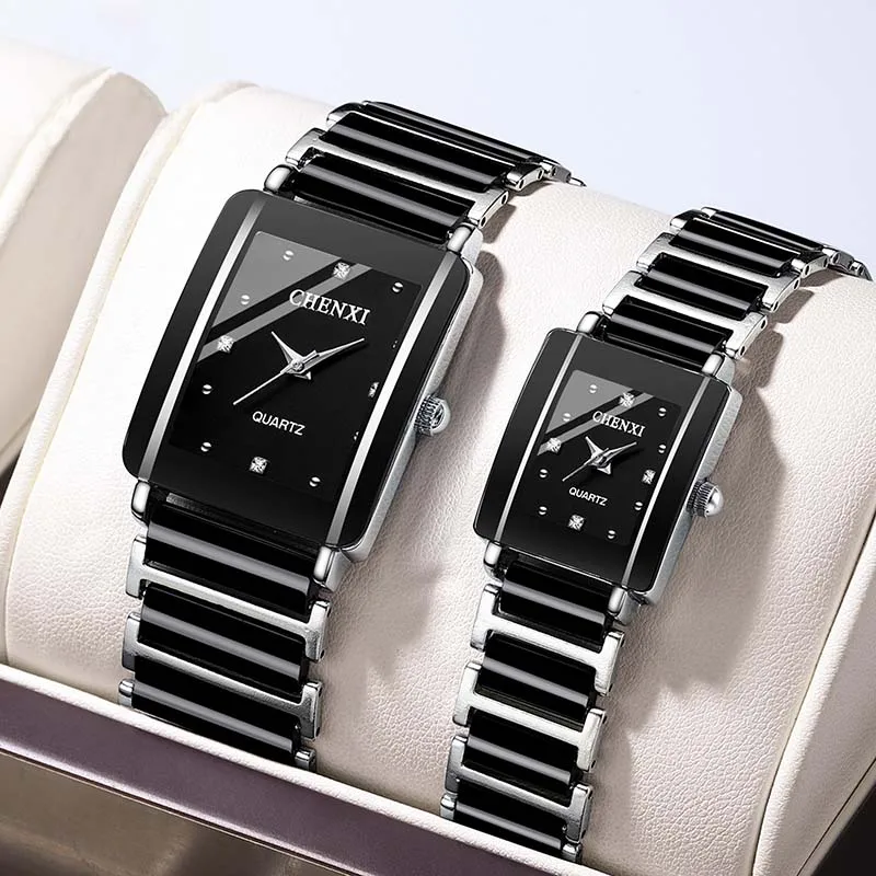 Popular, Alloy, Fashionable And Casual, Simulated Ceramics, Couples, Square, Men And Women, Quartz Watch,