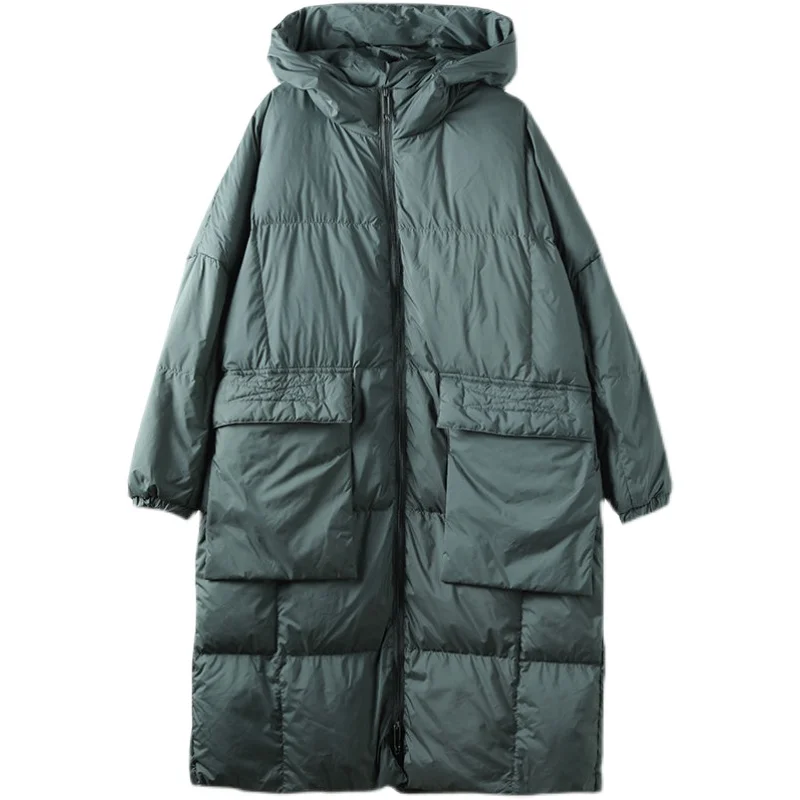 Winter New Long Loose Down Cotton Coats Women Solid Dooded Thicken Warm Padded Jacket Female Clothing Korean Fashion Tops Parkas