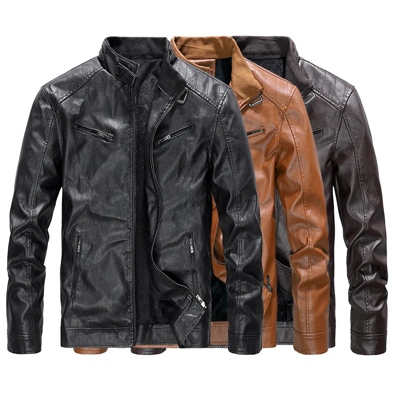 Men Leather Jackets Winter Casual Plus Velvet Thick Coat
