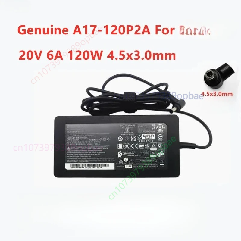 Фото Оригинальный тонкий адаптер переменного тока Chicony A17-120P2A 20V 6A 120W 4.5x3.0mm A120A055P для ноутбука MSI CF63 MS-16R5, зарядное устройство. №1