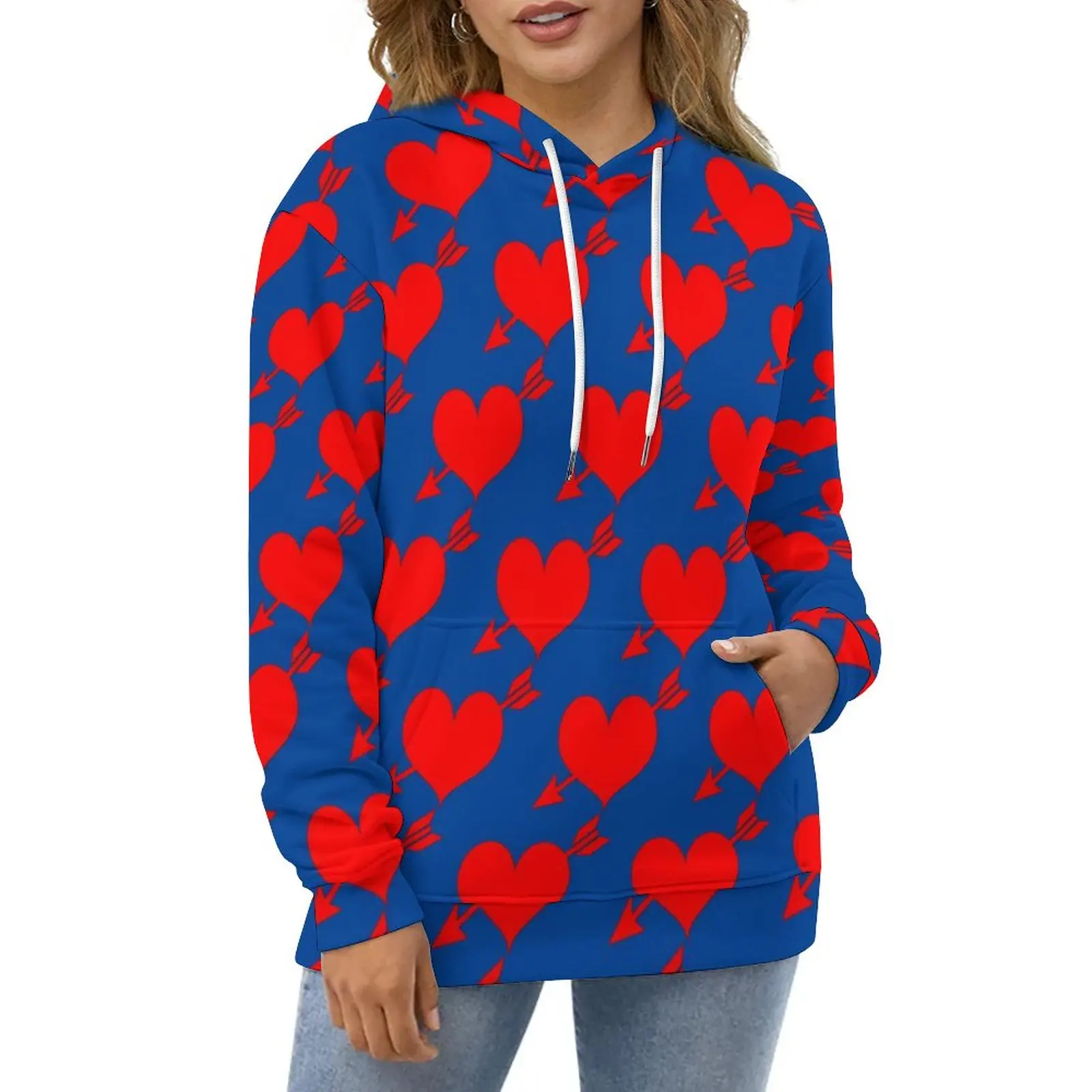 

Red Heart Print Hoodies My Valentine Hip Hop Oversized Pullover Hoodie Female Long Sleeve Retro Design Casual Hooded Sweatshirts