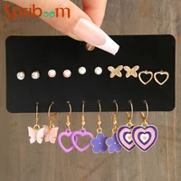 9 pairs trendy earrings set for women acrylic butterfly flower dangle earring hollow heart rhinestones jewelry party accessories