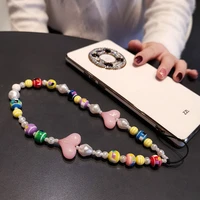mobile phone lanyard wrist beads short pearl beaded chain hand woven crystal beads love beads pendant anti lost sling lanyard