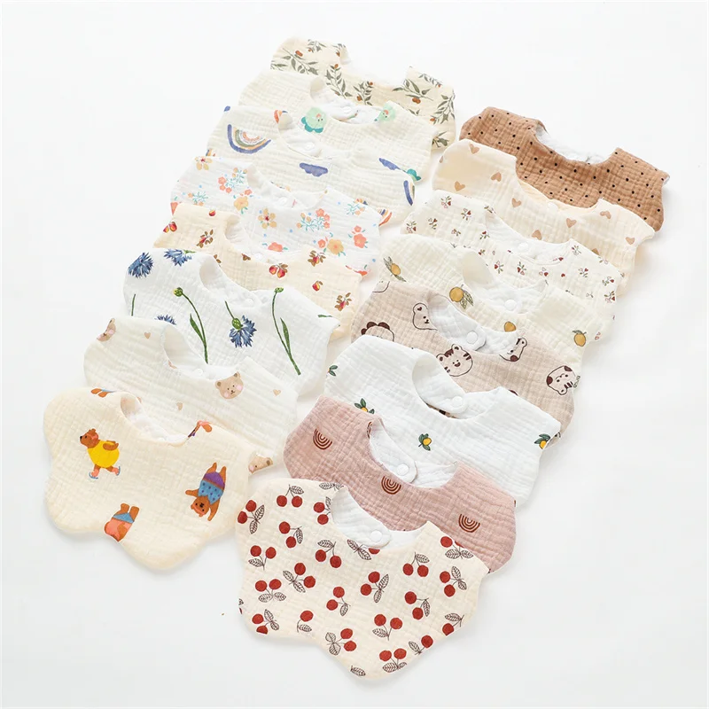 Soft Cotton Gauze Print Baby Bibs Newborn Infant Boy Girl Bandana Scarf 360 Degree Flower Shape Feeding Saliva Towel Burp Cloth