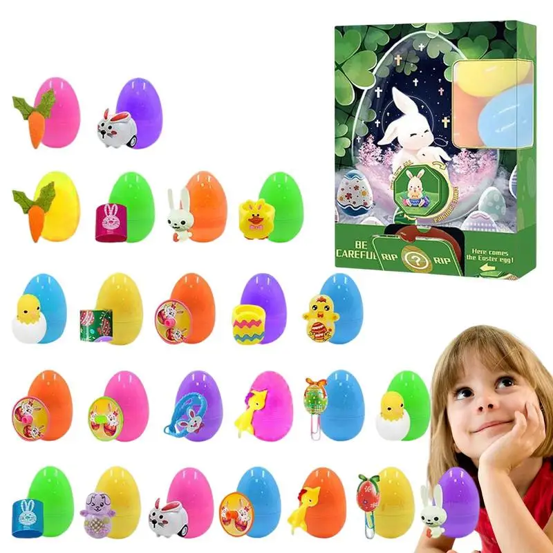 

24 Pieces Colorful Toy Easter Eggs With Toys Inside Eggs With Bunny Carrot Bracelet Mini Toys Fake Eggs Easter Basket Stuffers
