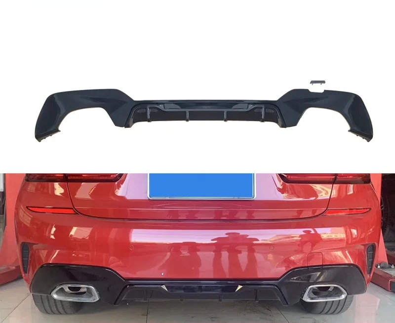 

For BMW G20 G28 M Sport 2019-20 330i Rear Bumper Diffuser Lip Glossy Black Square Exhaust Out Trunk Lower Guard Plate Spoiler