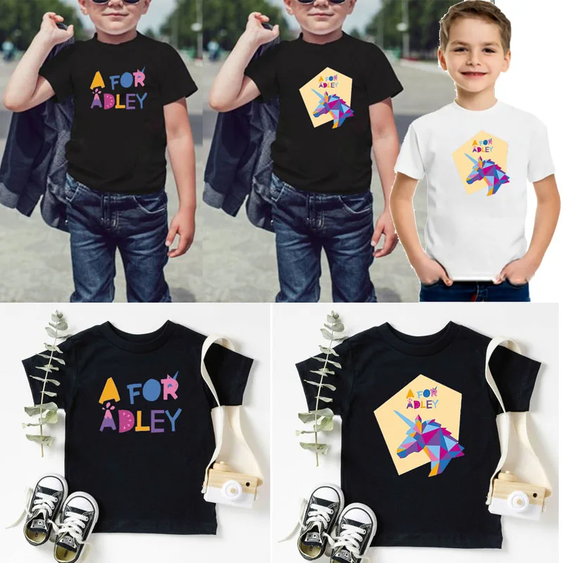 

A for Adley T Shirt for Boys Girls aesthetic Clothes Children Top Kids Baby Apparel Letters Printed Cartoon Print Clothing Gift