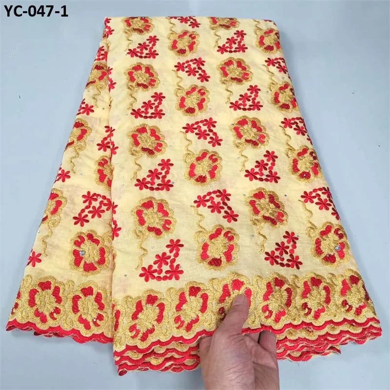 

100% Cotton Fabric Yellow Blue Floral Fabric Nigerian Embroidery Fabric For Sewing Accessories Dress Skirt Clothes Muslim Fabric