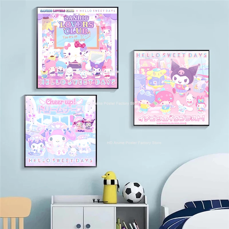 Kawaii Kuromi Cinnamoroll Hello Kitty плакат моя мелодия Милая Аниме Картина на холсте для