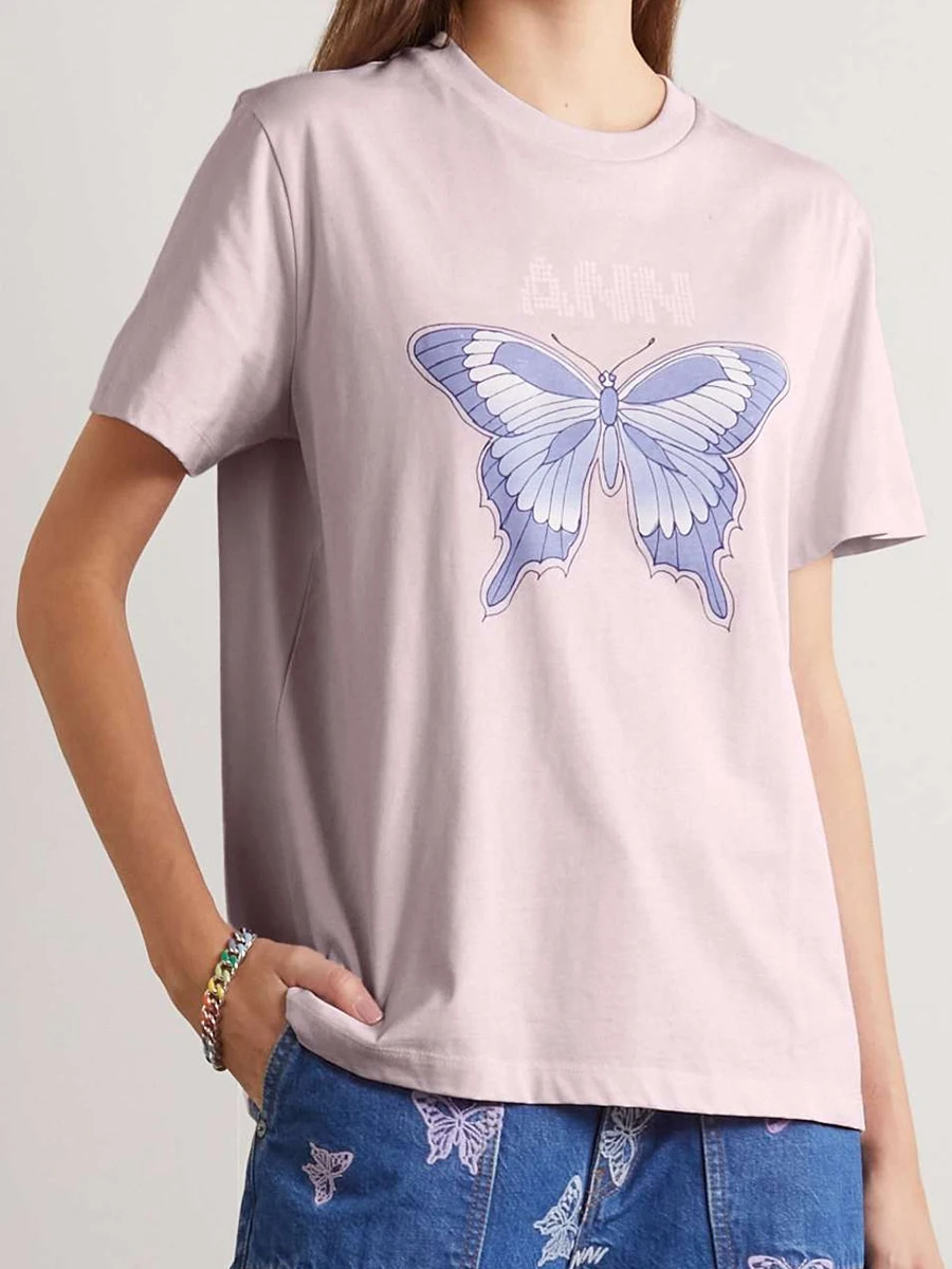 

Butterfly Letter Pink T-Shirts Woman Cotton Round Neck Short Sleeve Tee Shirts Femme 2023 Summer Casual Graphic Tshirt Tops