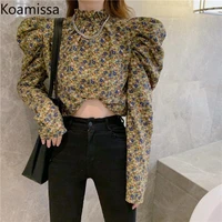 koamissa vintage women floral long sleeves shirt o neck spring autumn kroean shirt 2022 new fashion ropa mujer cropped tops