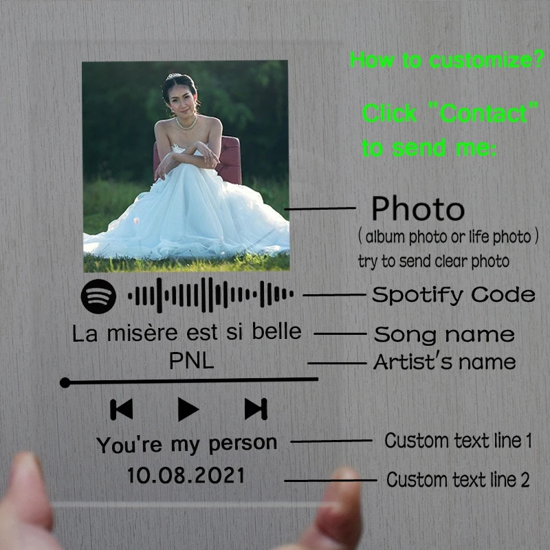 Customized Spotify Code Acrylic Music Board Custom Personal Photos Couple Photo Favorite Song Album Cover Photo Album Plaque
