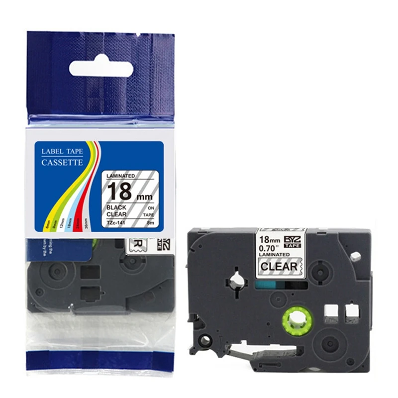 

For Brother Ptouch Label Machine Tze-141 18Mmx8m Transparent Bottom/Black Label Ribbon (4Pcs)