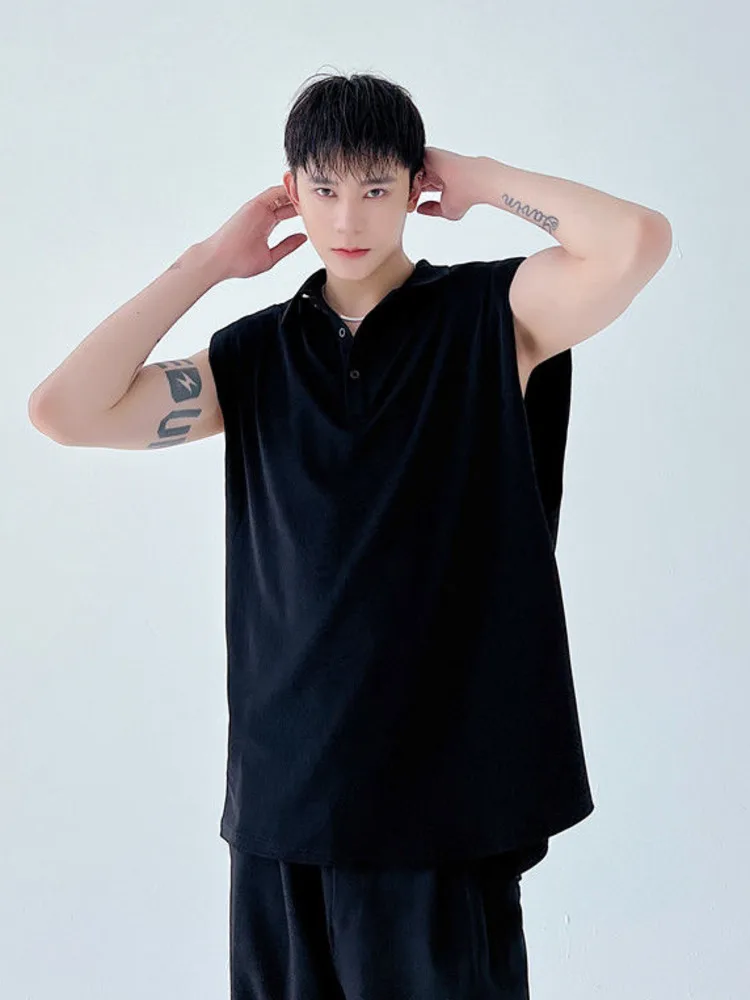 

SYUHGFA Men Clothing 2022 Summer New Trend Fashion Oversized Vest Shoulder Pad Solid Color Sleeveless Casual Vest