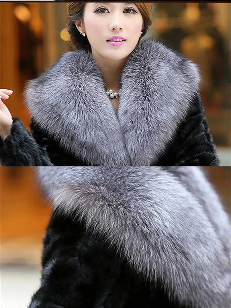 New Imitation Fur Coat Women Autumn Long Mink Fur Coat Big Fox Fur Collar Thick Warm Outer Wear Jacket Winter Clothing N1527