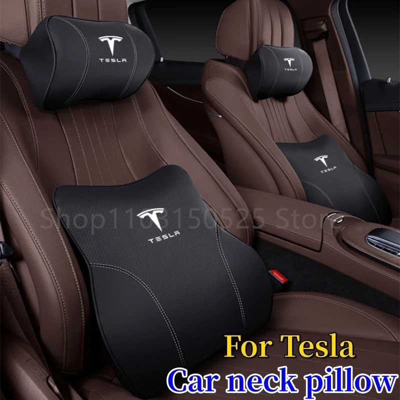 

Мягкая Автомобильная подушка для шеи Tesla Model 3 X S Y 2022, автомобильные принадлежности, Кожаная поясная подушка, подголовник Tesla Model Y 2023, автомобильные аксессуары