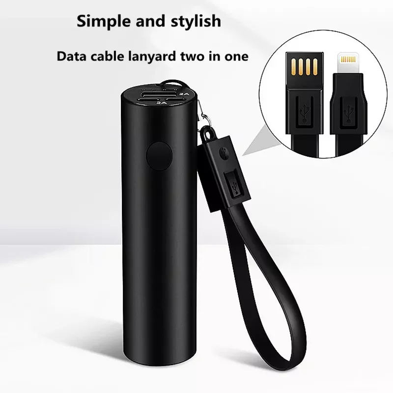 

NEW2023 Mini Power Bank Data Cable Lanyard Two-in-One Portable Powerbank Flashlight Mobile Phone Emergency Charging Secondary Ba