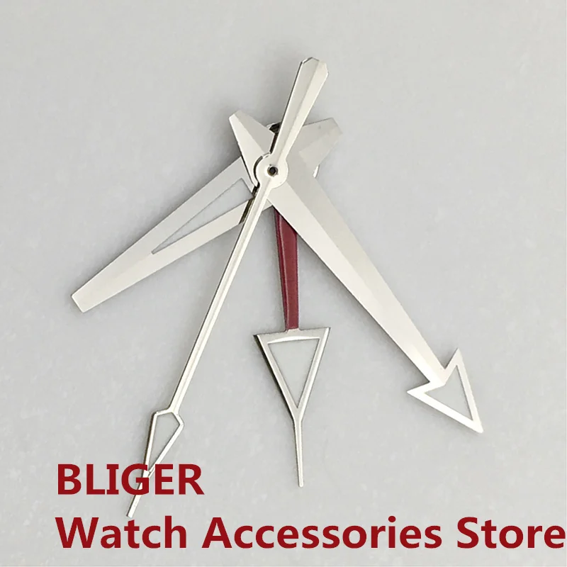 BLIGER  Silver Watch Hands  Red Blue Green GMT Pointers Fit NH34 Movement Green Luminous 4 PCS