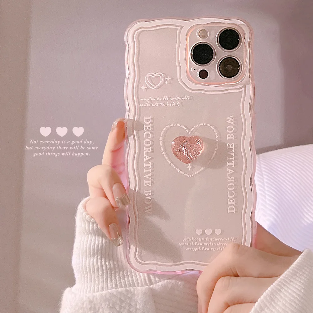 

3D Pink Heart Wave shaped Silicone Soft Shock proof Case for iphone 14 xr x xsmax se 2020 7 8 plus 11 12 13 pro max mini