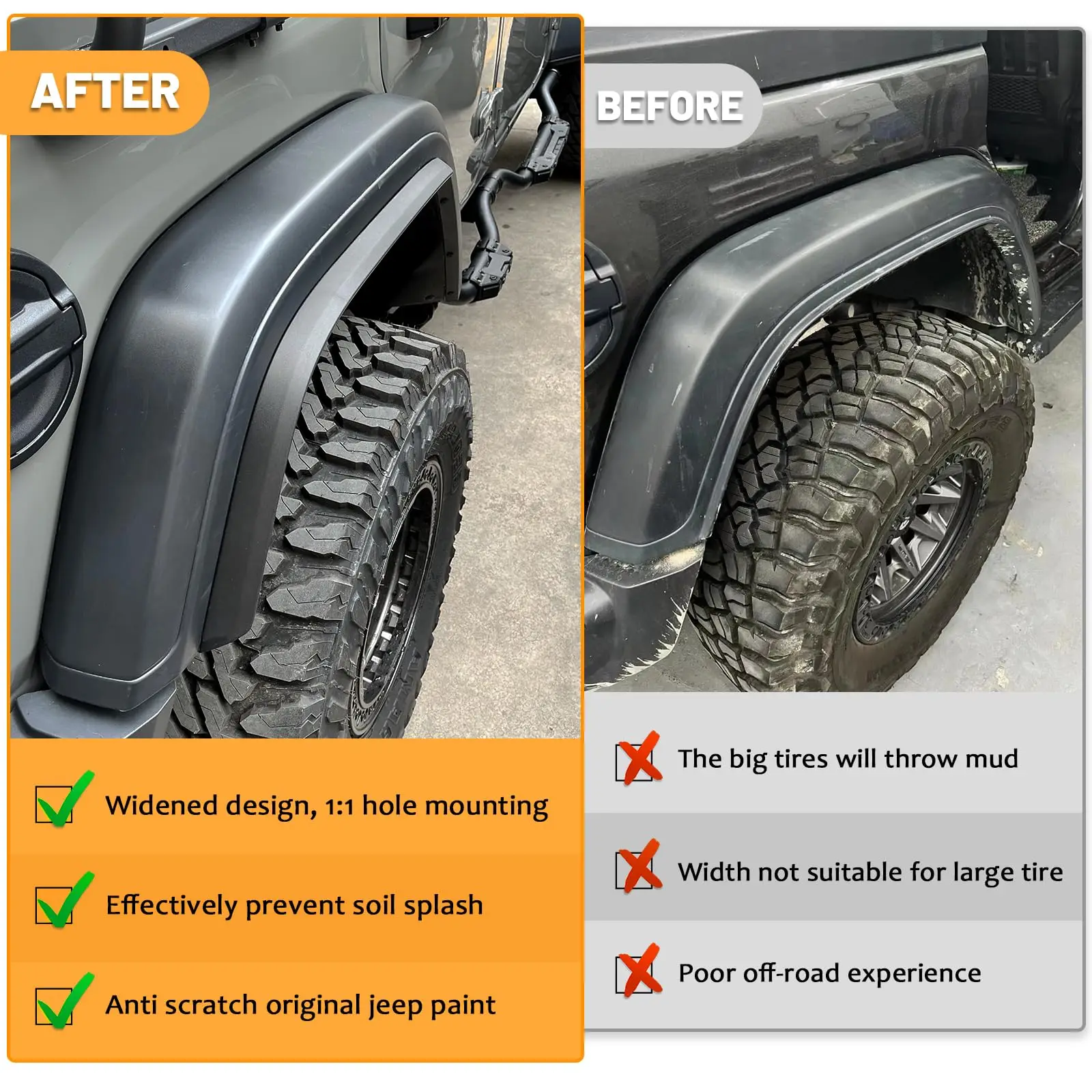 Фото Подкрылок переднего и заднего крыла, удлинитель накладки на крыло для Jeep Wrangler JL JLU Rubicon 2018-2024 гг., подкрылки для внедорожных колес №2