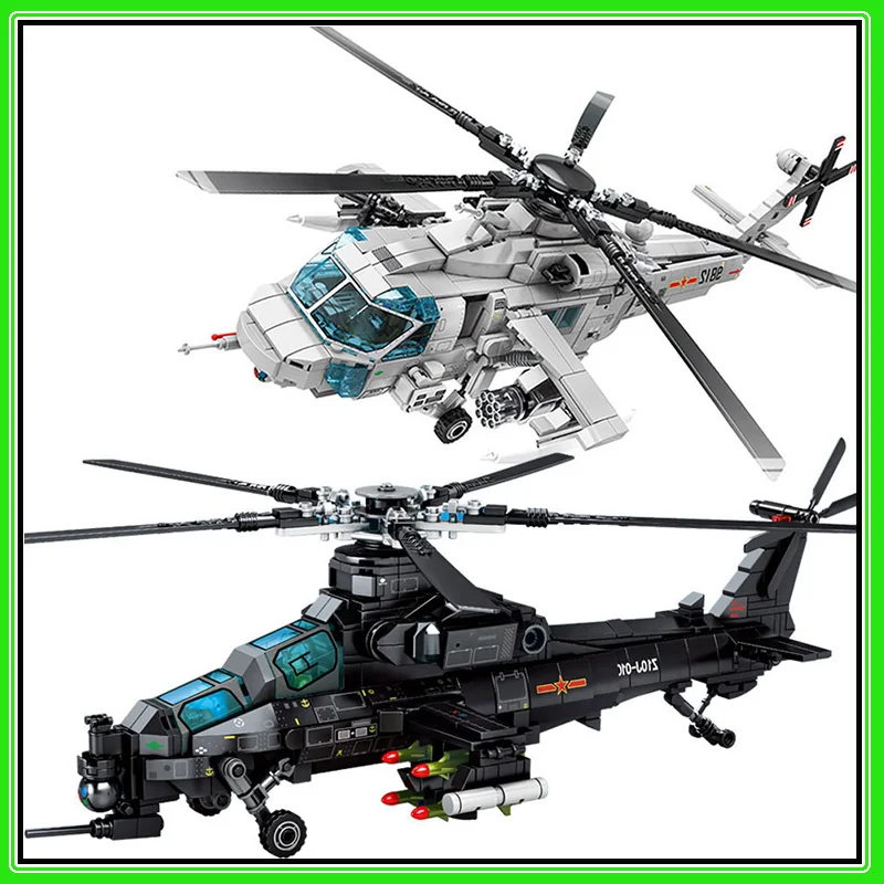 

Military Aircraft Z-20 Attack Helicopter Weapons Shooting Building Block Armed Soldier Plane Model Brick Children's Toy Lego Wea
