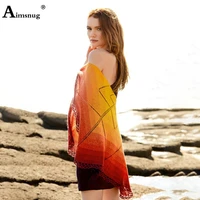 aimsnug 2022 new sexy beach cover up women sexy tunic long pareos ladies patchwork cover ups hollow tie dry stripe plage dresses