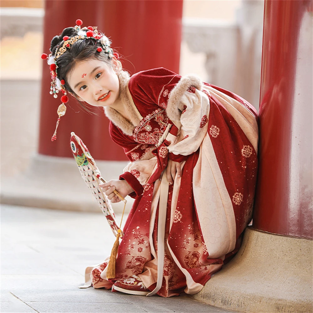 Осенне-зимнее платье принцессы Hanfu для девочек детская традиционная китайская