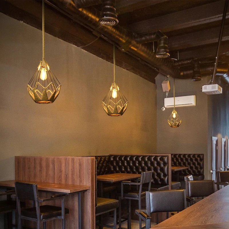 

Винтажная люстра из сизальной пеньковой веревки с ручным плетением, предметы искусства в рустикальном стиле, люстра, светильник с веревкой, домашний декор для комнаты