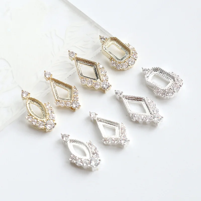 

5Pcs Gold/Silver Flatback Frames Design Charms For Nails Shiny Zircon Luxury Hollow Frames DIY Charms Jewelry For Nail Supplies