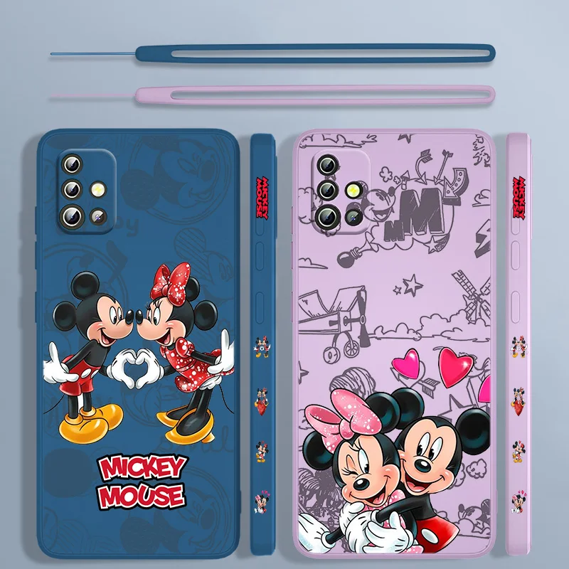 

Disney Mickey Mouse couple Liquid Left Rope Case For Samsung A91 A81 A71 A51 A41 A31 A11 A50S A3 A03S A02 A01 Core Cover