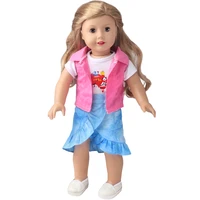 18 inch american girls doll fashionable vest suit blue tie dye skirt born baby toys accessories fit 40 43 cm boy dolls c988