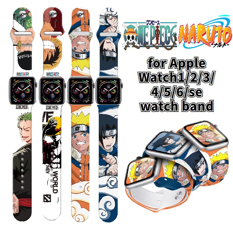 Купи One Piece Luffy for Apple Watch band1 2 3 4 5 6 7se iWatch anime figure Naruto watch replacement strap 38mm 41mm 42mm 45mm band за 140 рублей в магазине AliExpress