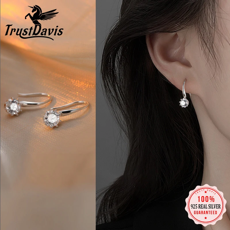 

TrustDavis реальные бриллиантовые серебряные серьги, минималистичные сверкающие циркониевые серьги-капли для женщин, очаровательные ювелирные...