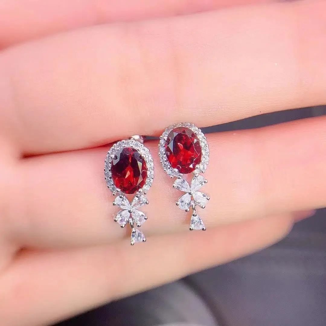 

Cute Silver Garnet Stud Earrings for Daily Wear 6mm*8mm VVS Grade Natural Garnet Earrings Solid 925 Silver Garnet Jewelry