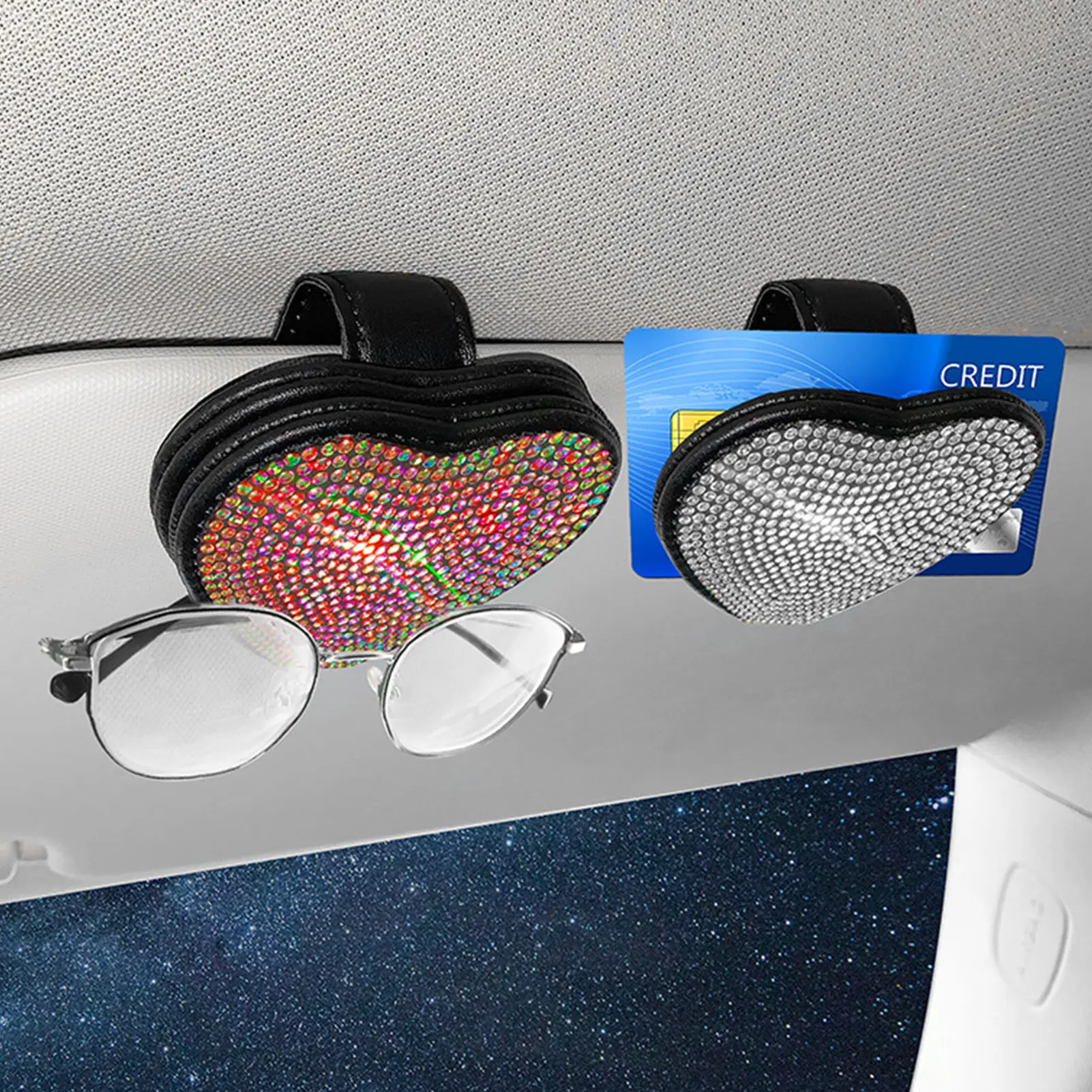 

Glass Holder For Car Bling Glasses Holder Clip With Rhinestones In Heart Shape Glasses Case Sunglasses Hanger Mount For Car Sun