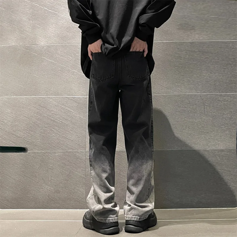 Blue Black Baggy Jeans Men Fashion Retro Gradient Straight Jeans Men Japanese Streetwear Hip-hop Loose Denim Pants Mens Trousers